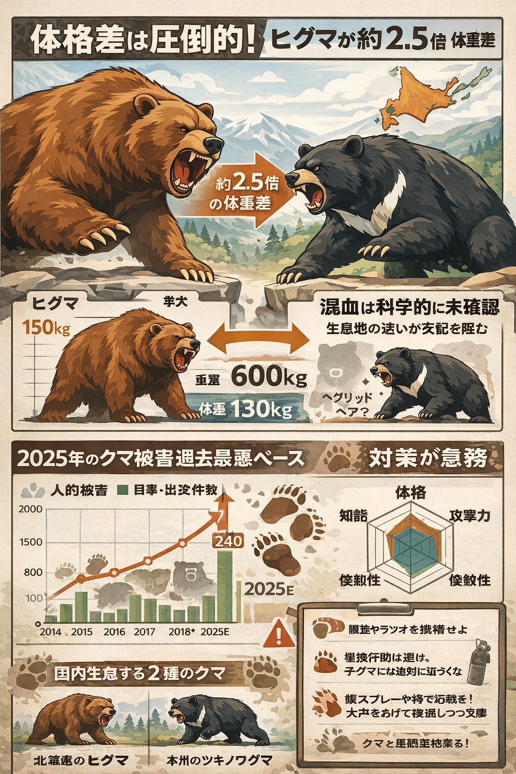 ヒグマVSツキノワグマどっちが強い?体格差2.5倍の真実 | PetCareBase