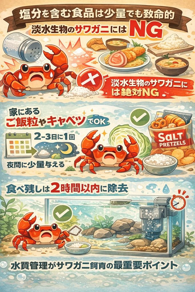 サワガニの餌で絶対に避けるべきものから家にあるもので代用できる安全な餌まで