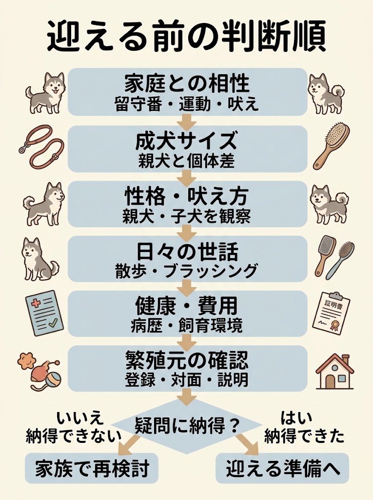 ポンスキーを迎えるか判断する流れを俯瞰できる縦長のインフォグラフィック